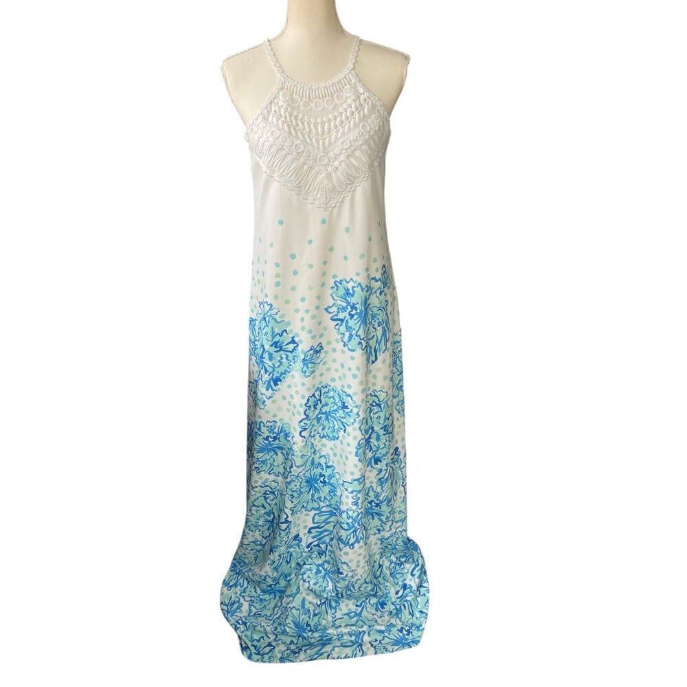 Lilly Pulitzer NWT Pearl Soft Maxi Dress Resort White & Blue Floral Size 2